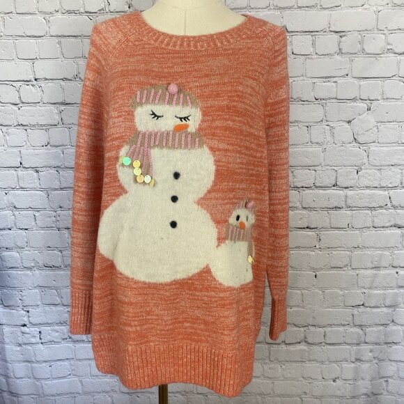 LC Lauren Conrad Sweaters - Lauren Conrad Large Orange & White Snowman Knit Sweater